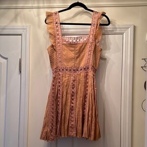 Free People Peach and Pink Pleated Sundress